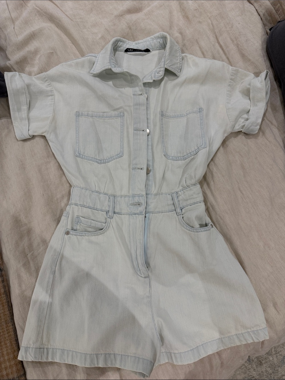 Zara Light Wash Denim Short Jumpsuit Romper